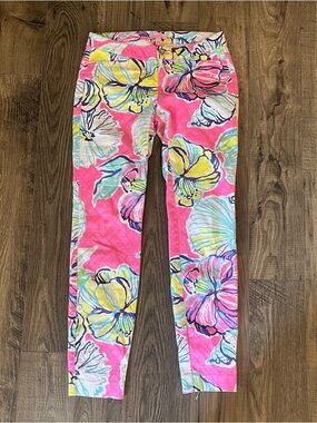 Lilly Pulitzer Kelly Skinny Ankle Pants Swept By The Tides Sz 0 Womens Pink